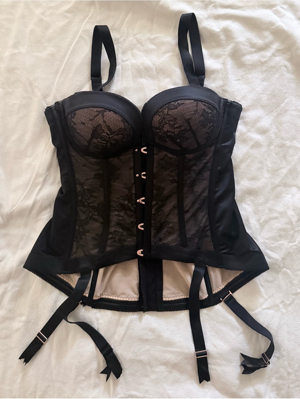 Black Lace Bustier Corset with Garters - Gossard